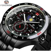 Resim Hanyang Tüm Sıyah Forsining Askeri Saatler Erkekler Için Moda Spor Otomatik Izle Su Geçirmez Aydınlık Paslanmaz Çelik Kayış Takvim Reloj Hombre (Yurt Dışından) 