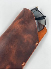 Resim MAT Deri Rayban Gözlük Kabı Efektli Hakiki Deri El Yapımı Slim Okuma Gözlük Kılıfı 