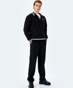Resim Şerit Detaylı Uzun Kollu Yarım Fermuarlı Slogan İşlemeli Sweatshirt 