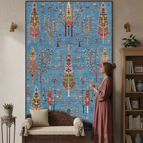 Resim Mavi Zeminde Hayat Ağacı - KL 462 - 230x330 cm 