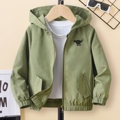 Resim Sevimli Dino Dikişli Casual Loose-Fit Kapüşonlu Ceket - %100 Polyester İlkbahar/Sonbahar Fermuar Dış Giyim 12 Yaş ve Altı İçin 
