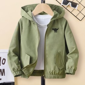 Resim Sevimli Dino Dikişli Casual Loose-Fit Kapüşonlu Ceket - %100 Polyester İlkbahar/Sonbahar Fermuar Dış Giyim 12 Yaş ve Altı İçin 