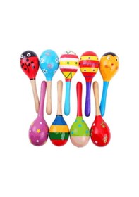 Resim Renkli Ahşap Marakas Boncuklu Ritim Çıngırağı Çocuklar İçin Eğitici Ve Eğlenceli Müzik Aleti 7 Adet 