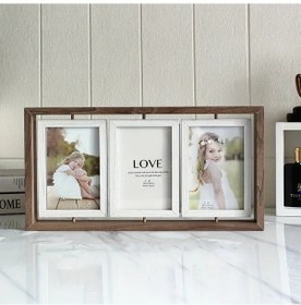 Resim Fochsia Dönen 3'lü 4x6 İnç 10x15 Cm Çift Taraflı Fotoğraf Çerçevesi - Kahverengi 