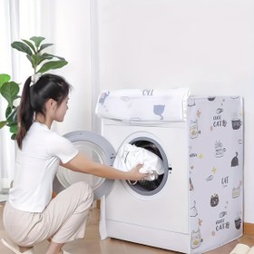 Resim Sevimli Kedi Baskılı Yıkama Makinesi Kapağı - Kalınlaştırılmış UV Koruma, Dayanıklı Kumaş ve Kolay Temizlenebilir Tasarım Ev Kullanımı için, Yıkama Makinesi Aksesuarı, Canlı Ev Dekoru, Pürüzsüz Dokulu Kapağı 