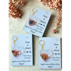 Resim 15 Adet Kartlı Kalpli Epoksi Anahtarlık Düğün,kına,söz,nişan Hediyelik Davatiyeli 