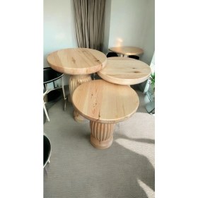 Resim Wood Wooden Ahşap 3lü Set Fitilli Mantar Yan Sehpa Modern Naturel Renk Fiskos 