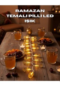 Resim Ramazan Işıkları Pilli Altın Fener Tasarımlı Dekoratif Led Aydınl Renkli 