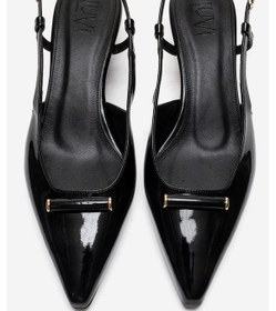 Resim Luvishoes Rhea Siyah Rugan Tokalı Kadın Mini Dolgu Topuklu Ayakkabı 