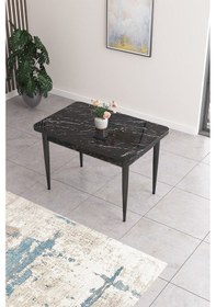 Resim Canisa Concept Nil Serisi 70x110 Sabit Mutfak Masası Takımı Siyah Mermer Desen Masa 2 Mor Sandalye Masa Siyah Sandalyeler Mor 
