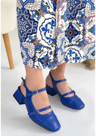 Resim Doran Mavi Cilt Topuklu Ayakkabı Çok Renkli 
