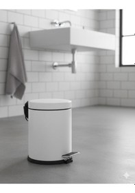 Resim Vinoks Premium Serisi 5 Litre Hacimli Paslanmaz Banyo-mutfak Pedallı Çöp Kovası Beyaz, 5 Litre Beyaz 