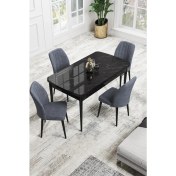 Resim Canisa Concept Canisa Rio Serisi 80 x 132 cm Mdf Açılabilir Siyah Mermer Desen Mutfak Masa Takımı + 4 Adet Sandalye 