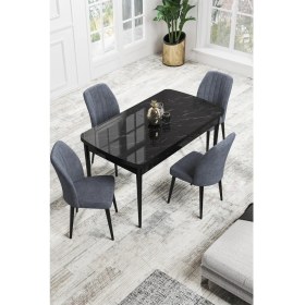 Resim Canisa Concept Canisa Rio Serisi 80 x 132 cm Mdf Açılabilir Siyah Mermer Desen Mutfak Masa Takımı + 4 Adet Sandalye 