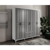 Resim GuneyStore Gözde 6 Kapaklı Komple MDF Antrasit - Beyaz Gardırop 