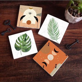 Resim Bohem, Yaprak Taş Bardak Altlığı Seti - 4 Parça - Dekoratif, Rustik Mutfak Aksesuarı, 10x10 cm, Kaydırmaz Tabanlı, Şık ve Dayanıklı SC346 