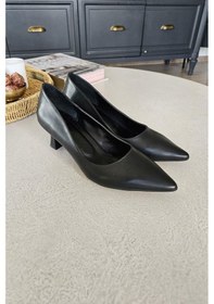 Resim Ops 10 1899 Topukla Kadın Kadeh Topuklu Stiletto Siyah Deri 