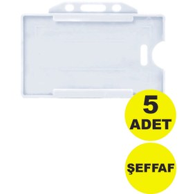 Resim My Think 5 Adet Yaka Kartı Kılıfı Şeffaf Kart Koruyucu Yatay Yaka Kartlığı 