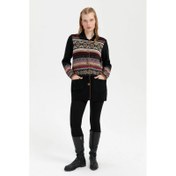 Resim Desen Triko Kol Ucu Ve Üzeri Jakarlı Eteği Keçeli Polo Kadın Hırka 24078 (24078) 