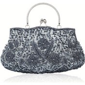 Resim Boncuklu Payet Gece Çantası, Zarif Üst Halkalı El Abiye Çanta Gri 