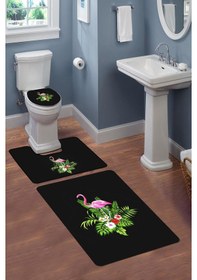 Resim Modern Desenli Dijital Baskı 3 Lü Banyo Paspas Takımı Yıkanabilir Kaymaz Tabanlı Klozet Takımı Klz0009 Renkli 