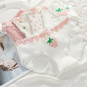 Resim 5 adet Kadın Sevimli ve Rahat Külotlu Yay Detaylı - Yumuşak, Esnek, Elde Yıkanabilir, %95 Spandex, Hafif Günlük Giysi, Çilek Baskılı, Kaburga Bel Bandı, Meyve ve Sebze Desenleri, Pastel Renkler, Her Gün Konfor için Mükemmel, Rahat İç Çamaşırı | Oynak Tasarım | Yumuşak Spandex Karışımı 