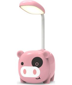 Resim Öğrenciler İçin Çizgi Film Göz Koruyucu Masa Lambası - Ayarlanabilir Hortum, Usb Şarj, Led Gece Lambası, Sevimli Pembe Buzağı Tasarımı 