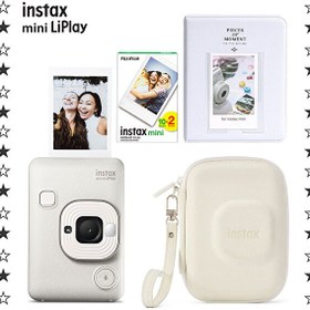 Resim Fujifilm Instax Mini LiPlay Misty Beyaz Fotoğraf Makinesi 20'li Film Albüm ve Çanta Hediye Seti 