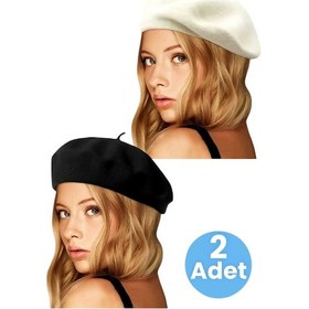 Resim Uniquetrenders Kadın Fransız 2'li Ressam Bere Ekru Siyah Ekru - Siyah 