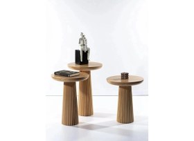 Resim Wood Wooden 3’Lü Set Fitilli Mantar Yan Sehpa Modern Ahşap Renk Fiskos 