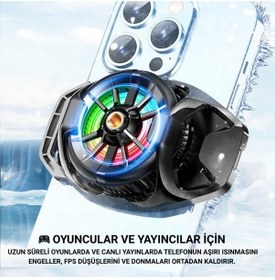 Resim Polham Oyuncular Ve Yayıncılar İçin Telefon Soğutucu Rgb Led Işıklı Tasarım 4500 Rpm Turbo Fan Tripod Uyumlu Sessiz Soğutma 