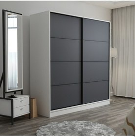 Resim Minarmobilya Minar Kale 2 Kapaklı Sürgülü Dolap 180 Cm - Beyaz/Antrasit (541417035) 