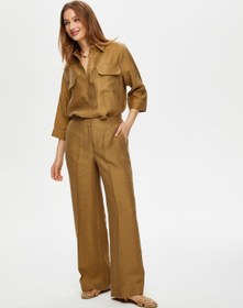 Resim Faik Sönmez Wide Leg Fit Ütü İzli Tensel Keten Pantolon S25pnt018 Us25pnt01831 Vizon 