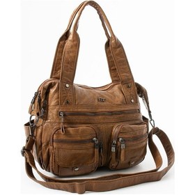 Resim 571 Collections Yıkanmış Deri Çok Cepli Omuz Kol Çantası Taba Model: 571-12m 