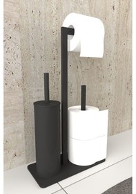 Resim Aju Tuvalet Kağıtlığı Yedekli Tuvalet Fırçası Standı Metal Ağır Devrilmez Modern Wc Kağıtlık Tutacağı Siyah 