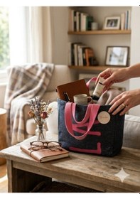 Resim Faralya Life Pamuk Polyester 54 40-60cm Sap Ölçüsünde Çift Saplı Baskılı Plaj Ve Omuz Çantası Çok Amaçlı & Şık Tasarım Koyu Mavi 