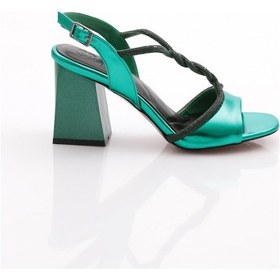 Resim Dgn 808-23y Kadin Bantli Silver Taşli Burgu Aksesuarli Topuklu Sandalet 808-1922-R12454 Yeşil 