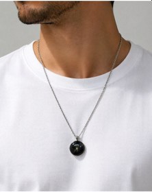 Resim Kozmik Karahindiba Cam Kolye Siyah Yuvarlak Tasarım 60 Cm Zincir Unisex Çok renkli 