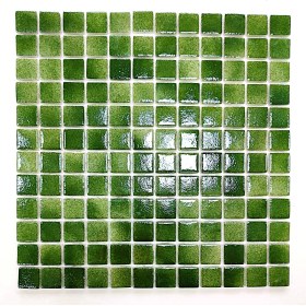 Resim MozaiKristaL Mutfak Tezgah Arası, Havuz, Banyo, Sauna, Spa, ve Yaşam Alanlarının Tüm Yüzeyleri İçin. 25X25MM Püskürtme Yeşil. 31.5X31.5CM. Fileli Cam Mozaik. ( 1 M2 Fiyatıdır ) 
