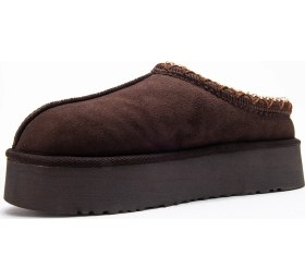 Resim Luvishoes Luvi Shoes Avelıa Kahverengi Süet Hakiki Deri Dikişli Kadın Kalın Tabanlı Kışlık Terlik Kahverengi 