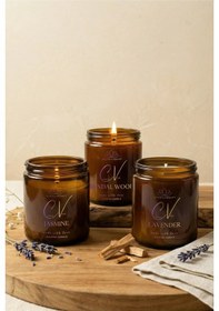 Resim 3 Lü Amber Cam Kavanoz Aromaterapi Mum Seti Yasemin-sandal Ağacı-lavanta Amber 