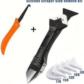 Resim 6 adet Silikon Kazıyıcı ve Kalafat Sökücü Seti, Çok Amaçlı Metal Squeegee Kiti, Paslanmaz Çelik Başlıklarla, Banyo, Zemin, Lavabo Sızdırmazlık ve Kalıntı Temizleme için Elektriksiz Plastik Kollar 