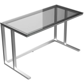 Resim Evka Tekli Desk Çalışma Masası - Parlak Paslanmaz Ayak Füme Cam 
