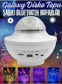 Resim nextbuy Şarjlı Bluetooth Hoparlör Parti Led Lambası Yıldızlı Projeksiyon Galaxy Lazer Işıklı Disko Topu 