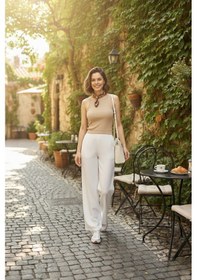 Resim Kadın Geniş Askılı Crop Bluz Bej 