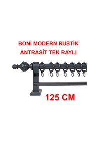 Resim Boni Modern Rustik Ahşap Rustik Perde Askısı Tek Raylı-antrasit 150 Cm Antrasit 