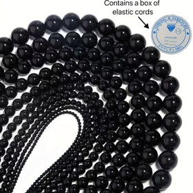 Resim 50/300 Adet 6/8/10mm Doğal Parlak Obsidyen Yuvarlak Delikli Boncuklar, Elastik İpli Takı DIY Kolye ve Bileklik Yapımı İçin Uygun 