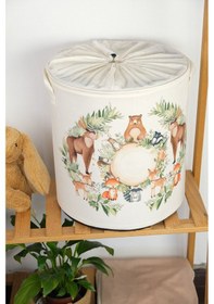 Resim Zoo Baskılı Fileli Oyuncak Saklama Kutusu Kirli Çamaşır Sepeti Katlanır Düzenleyici Sepet 37x40 Çok Renkli 