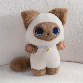 Resim Soft & Cuddly Siamese Cat Plush Toy with Bell - Sevimli Polyester Fiber, Etkileşimli Oyun ve Arkadaşlık için Mükemmel, Tüm Köpek Irkları için İdeal, Siyam Kedi 