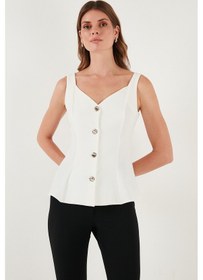 Resim Lela Fitted Fit V Yaka Düğmeli Bayan Yelek 611Fyl145 Ekru 